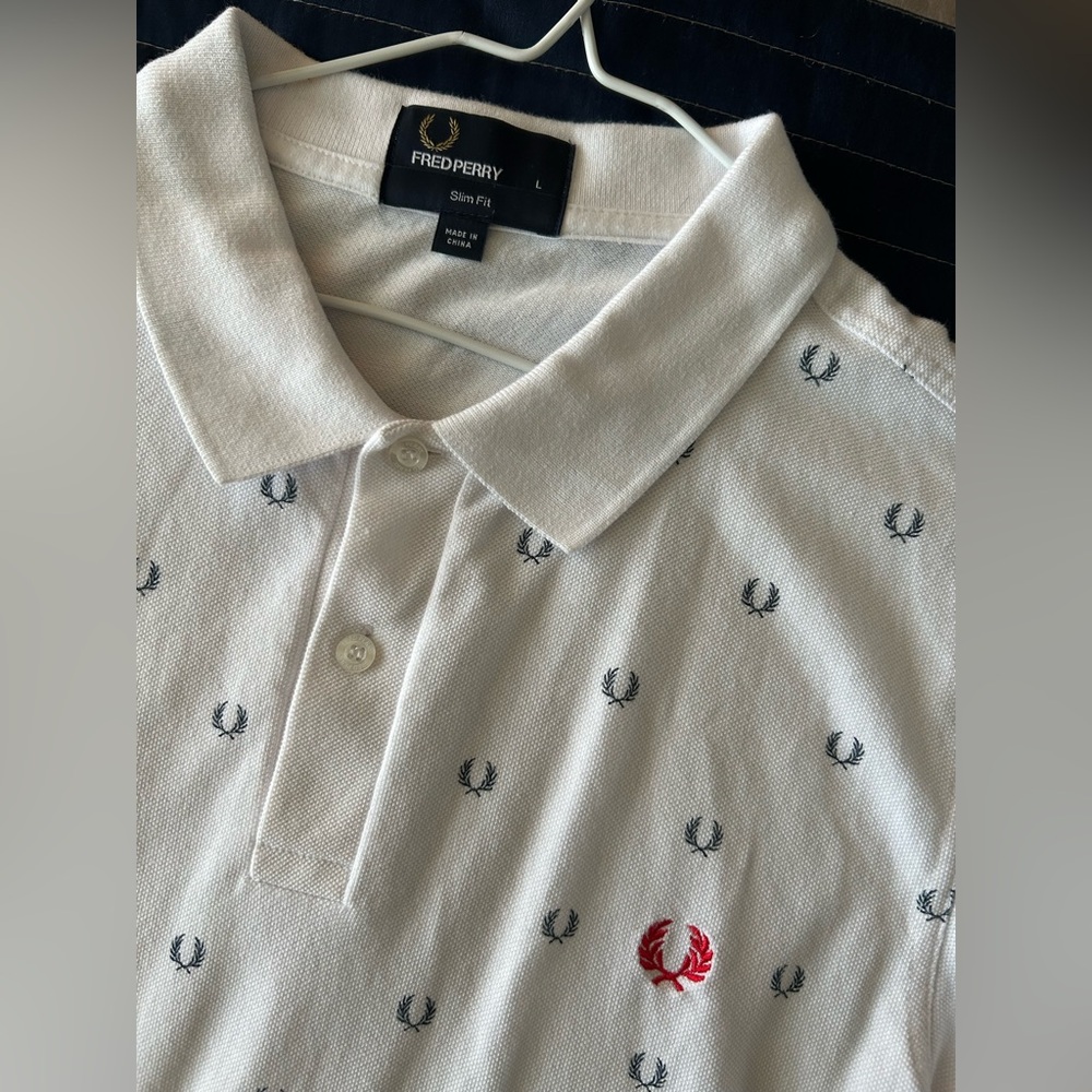 Fred Perry White Polo with Embroidered Laurel Wreath